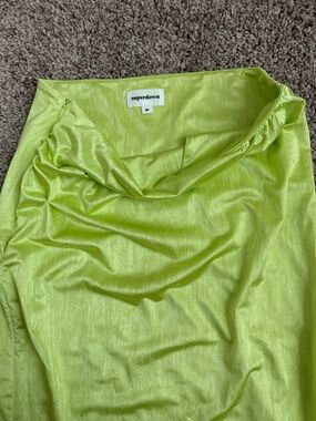 superdown Neon Lime Satin Cowl Midi Skirt